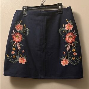 Navy blue Spring Floral Embroidered Women's Boho Mini Skirt Cottagecore Y2K